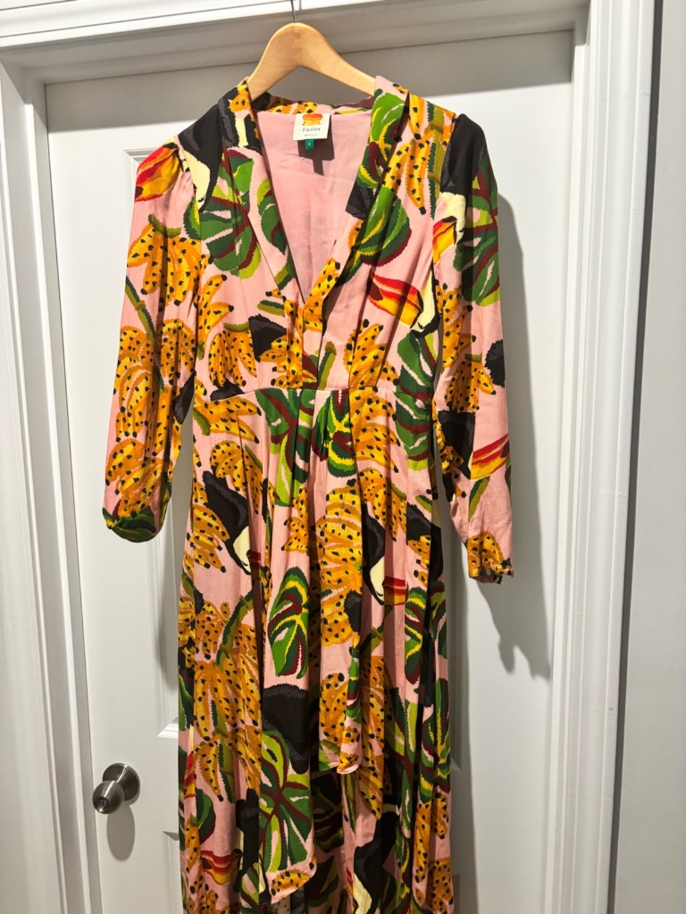 FARM Rio Pink Maxi Dress with Yellow & Green Tropical Print